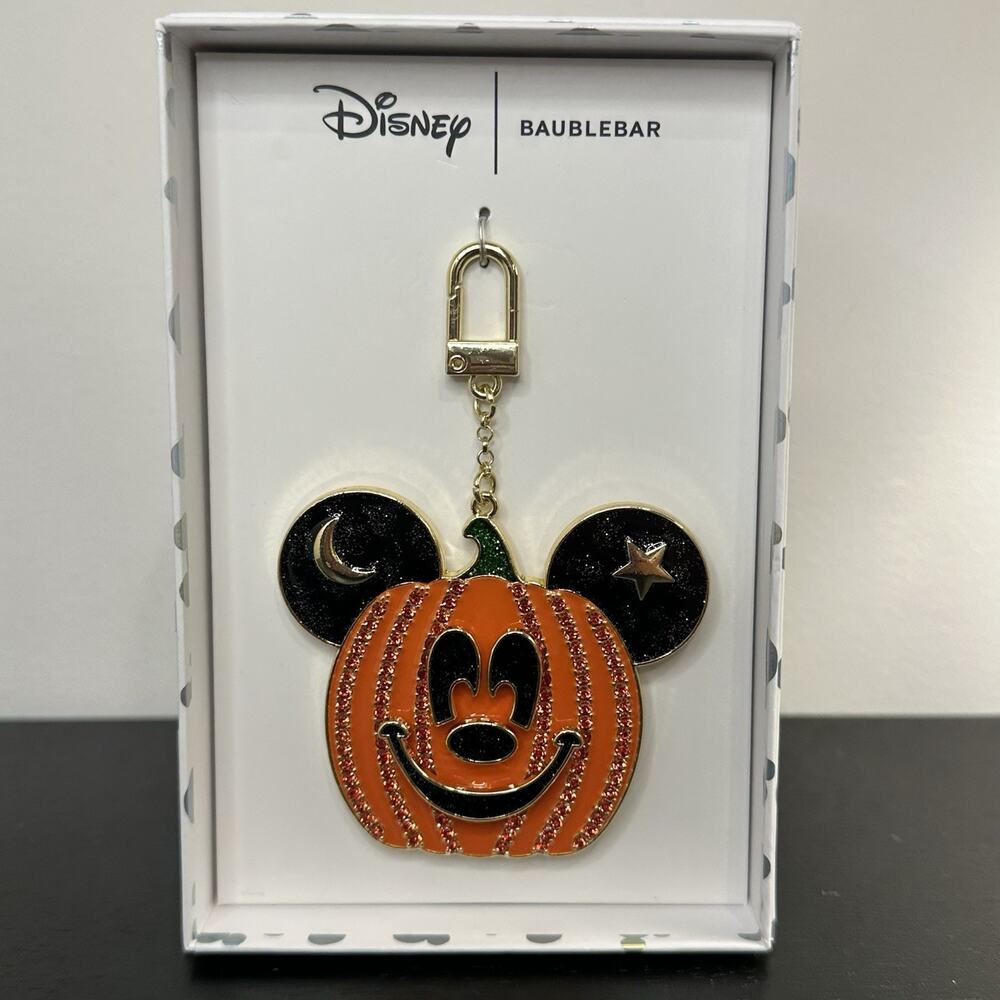 BaubleBar Mickey Mouse Jack O Lantern Halloween Pumpkin Bag Charm Keychain NIB